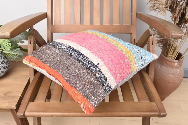 Designer Throw Pillow, 16x16 Pink Pillow Cover, Kilim Pillow, Cushion Cover, Garden Cushion, Pillow for Sofa, Antique Pillows - 4