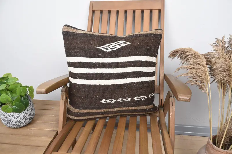 Home Decor Pillow, Handmade Throw Pillow Case, 20x20 Brown Pillow, Turkish Pillow, Boho Pillow Sham Cover, Pillow Cover - 1