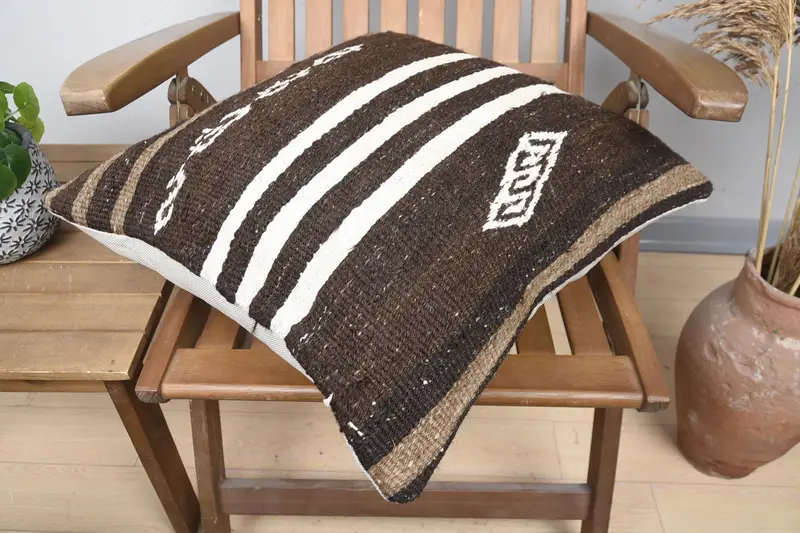 Home Decor Pillow, Handmade Throw Pillow Case, 20x20 Brown Pillow, Turkish Pillow, Boho Pillow Sham Cover, Pillow Cover - 4