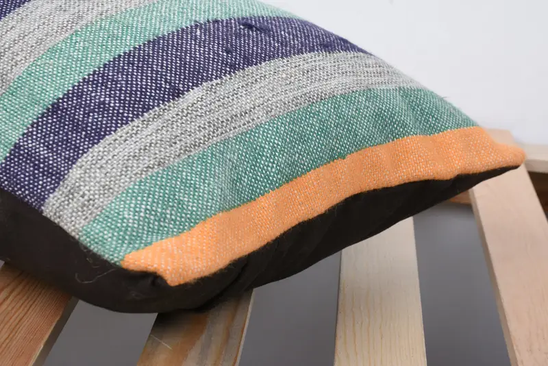 Kilim Cushion Sham, Handmade Kilim Cushion, Authentic Cushion, 12x20 Blue Pillow Cover, Vintage Kilim Throw Pillow, Pillow Sham - 7