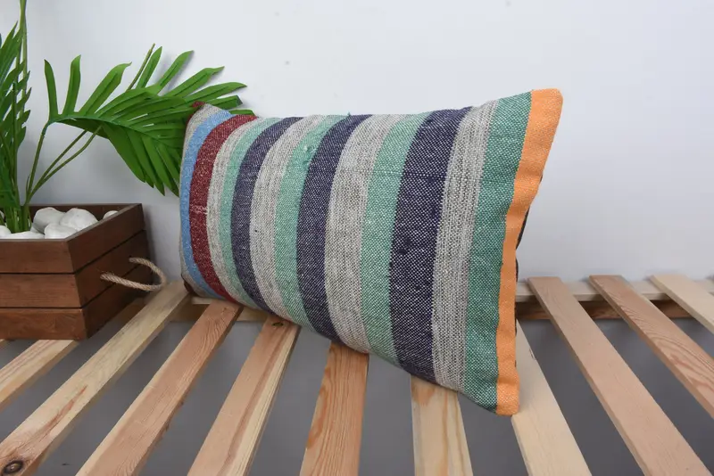 Kilim Cushion Sham, Handmade Kilim Cushion, Authentic Cushion, 12x20 Blue Pillow Cover, Vintage Kilim Throw Pillow, Pillow Sham - 5