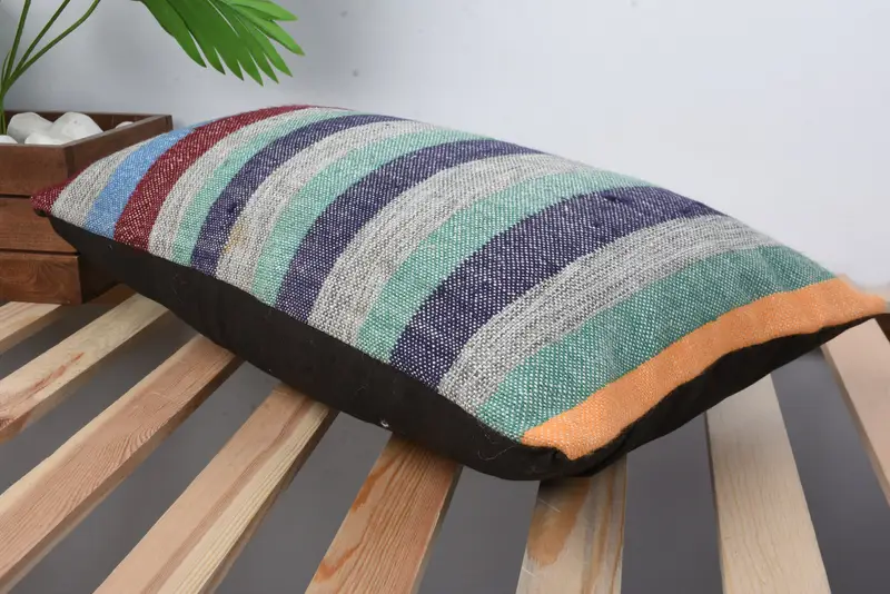 Kilim Cushion Sham, Handmade Kilim Cushion, Authentic Cushion, 12x20 Blue Pillow Cover, Vintage Kilim Throw Pillow, Pillow Sham - 6