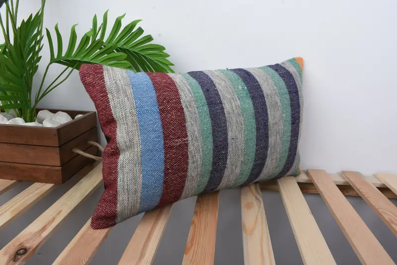 Kilim Cushion Sham, Handmade Kilim Cushion, Authentic Cushion, 12x20 Blue Pillow Cover, Vintage Kilim Throw Pillow, Pillow Sham - 4