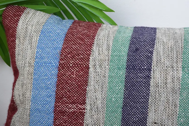 Kilim Cushion Sham, Handmade Kilim Cushion, Authentic Cushion, 12x20 Blue Pillow Cover, Vintage Kilim Throw Pillow, Pillow Sham - 2