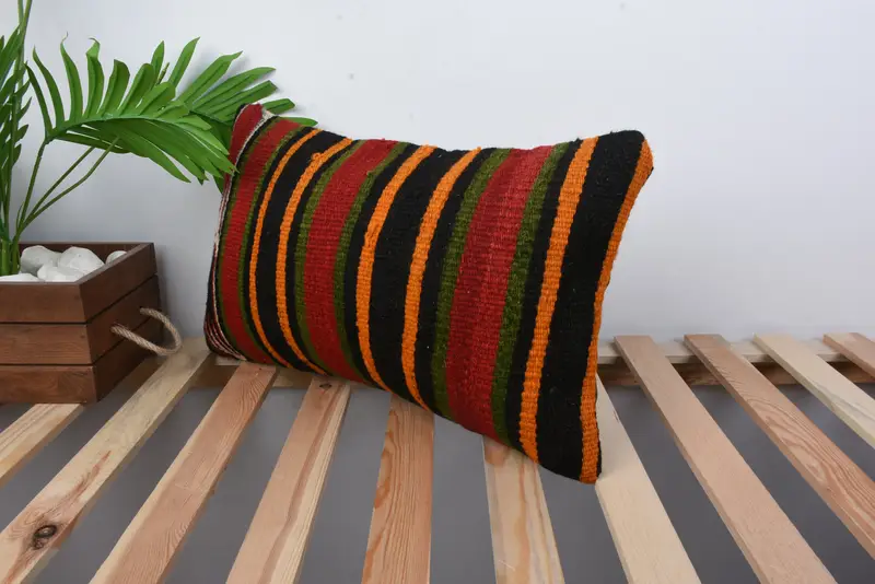 Ethnical Kilim Rug Pillow, 12x20 Red Cushion, Gift Pillow, Bench Pillow Case, Bed Pillow, Cushion Cover, Bed Pillow Case, Interior Designer Pillow - 5