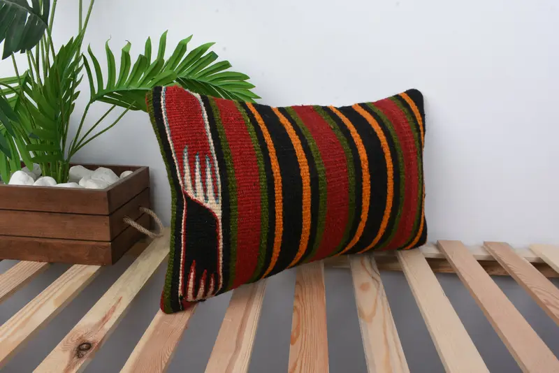 Ethnical Kilim Rug Pillow, 12x20 Red Cushion, Gift Pillow, Bench Pillow Case, Bed Pillow, Cushion Cover, Bed Pillow Case, Interior Designer Pillow - 4
