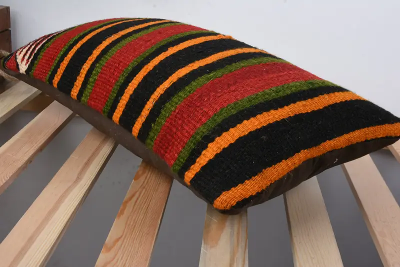 Ethnical Kilim Rug Pillow, 12x20 Red Cushion, Gift Pillow, Bench Pillow Case, Bed Pillow, Cushion Cover, Bed Pillow Case, Interior Designer Pillow - 6
