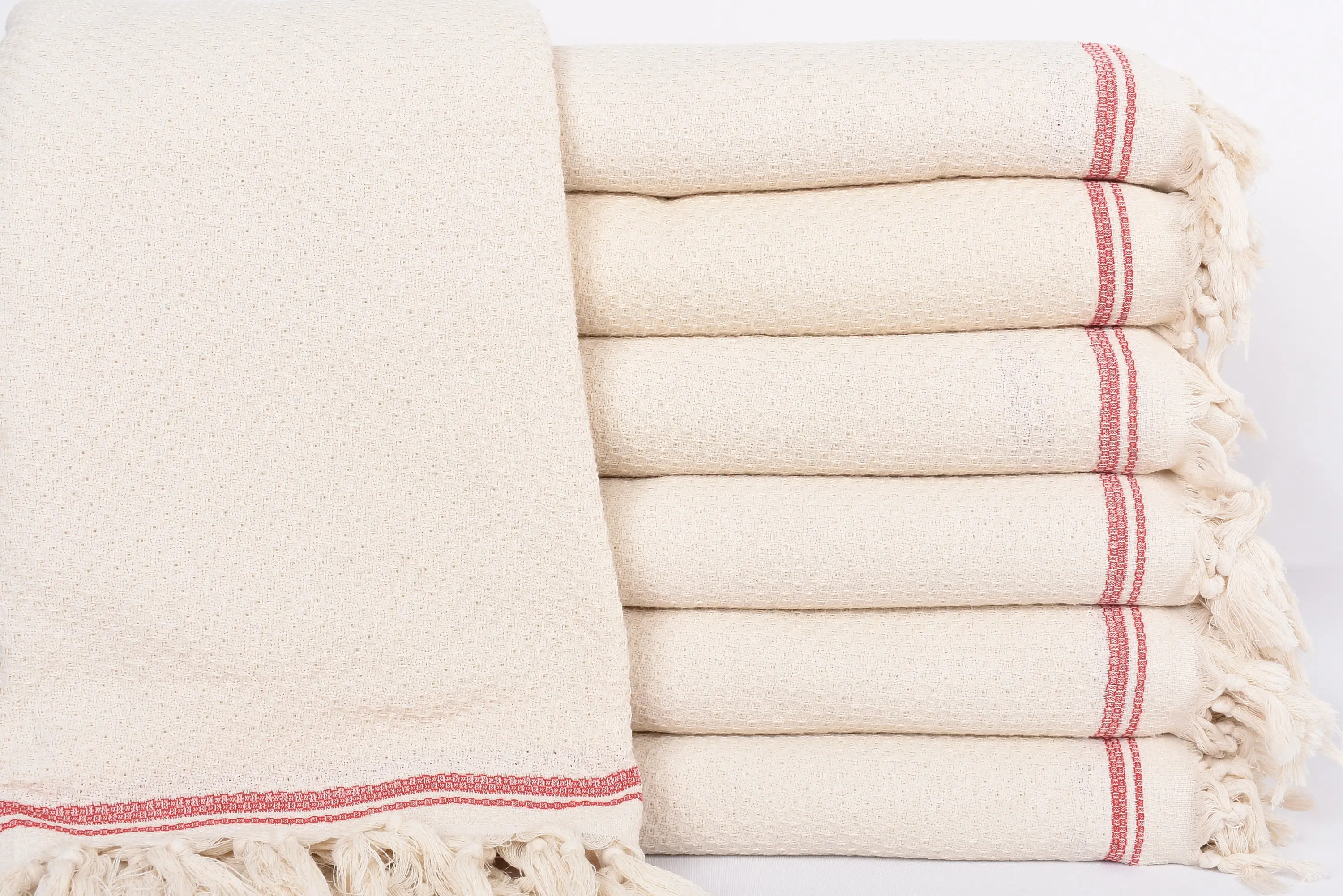 Custom Red Striped Throw, Organic Cotton, Handwoven, 93x91 Inches - 1