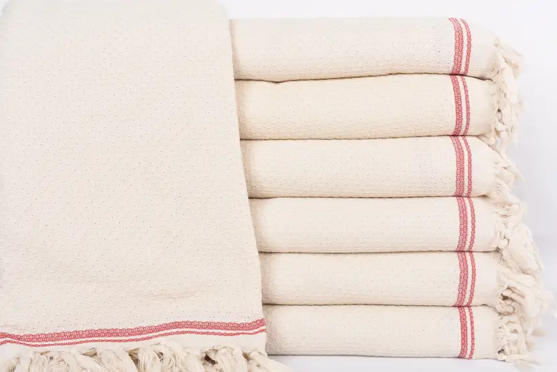 Custom Red Striped Throw, Organic Cotton, Handwoven, 93x91 Inches