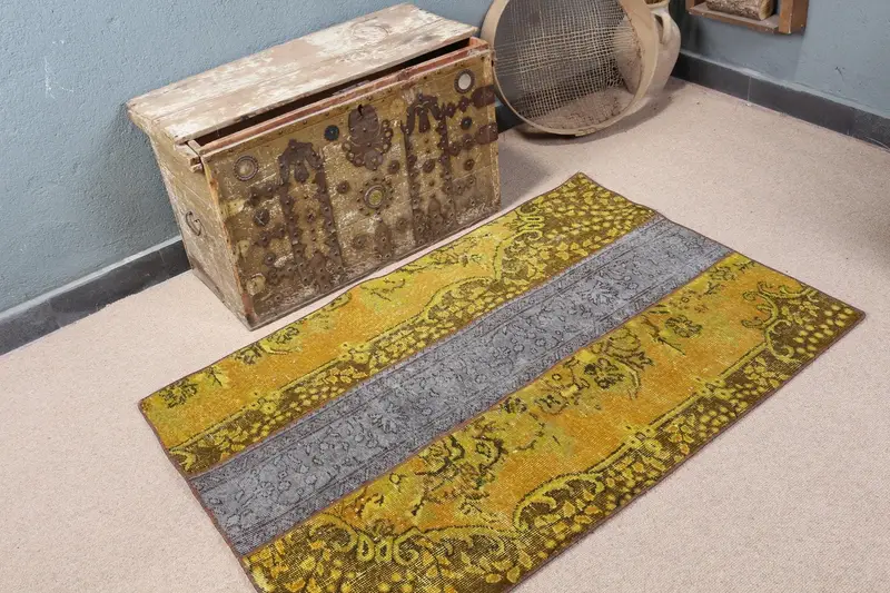 Sarı Soyut Halı, 3,1x4,7 ft Gri Vurgulu