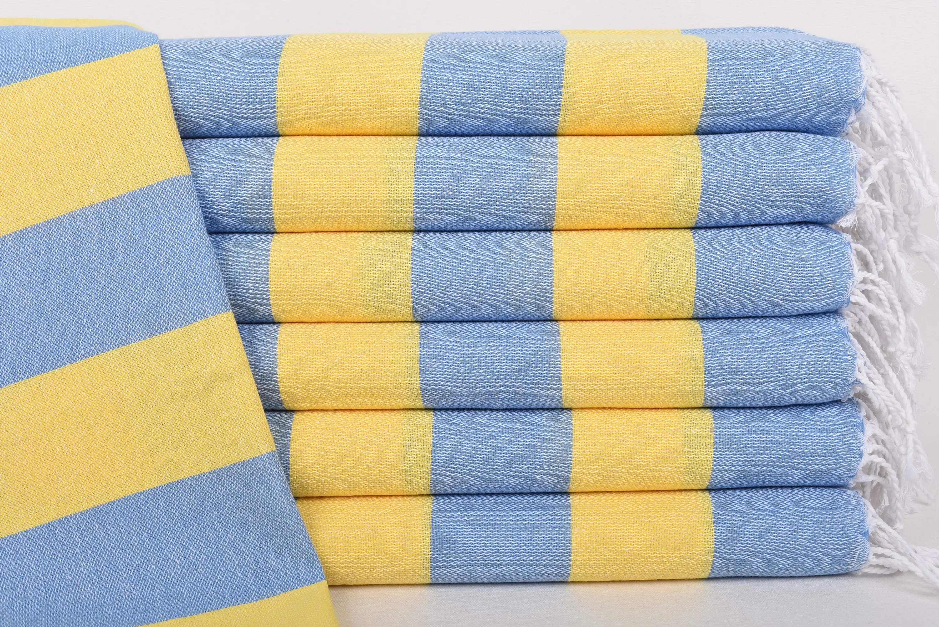 Turkish Cotton Dish Towel Yellow-Blue Stripes, Personalized, 28x18 Inches - 1
