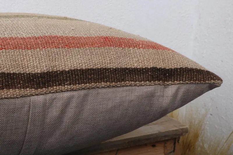 Ethnical Kilim Rug Pillow, Pillow Cover, Handwoven Pillow Sham, Handmade Kilim Cushion, Home Decor Pillow, 20x20 Beige Pillow Cover - 6