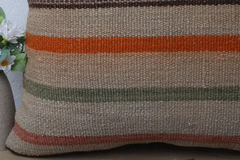 Ethnical Kilim Rug Pillow, Pillow Cover, Handwoven Pillow Sham, Handmade Kilim Cushion, Home Decor Pillow, 20x20 Beige Pillow Cover - 3