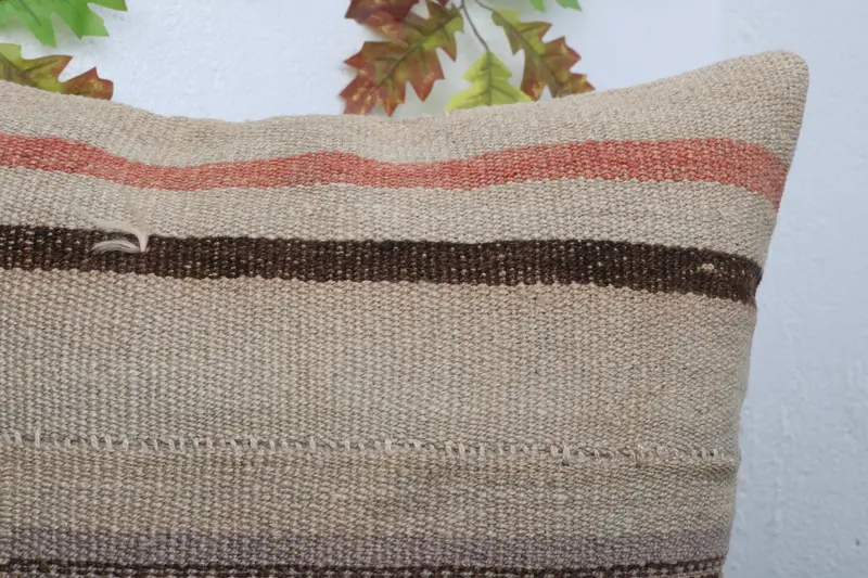 Ethnical Kilim Rug Pillow, Pillow Cover, Handwoven Pillow Sham, Handmade Kilim Cushion, Home Decor Pillow, 20x20 Beige Pillow Cover - 5