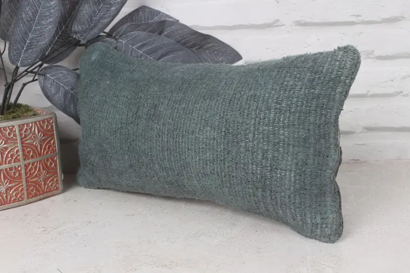 Handmade Rug Seat Pillow, Kilim Cushion Sham, Handmade Kilim Cushion, 8x16 Green Cushion Cover, Cushion, Ethnical Kilim Rug Pillow - 3