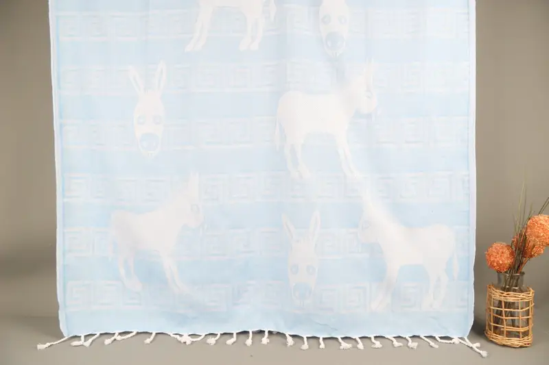 Personalized Baby Blue Patterned Turkish Beach Towel, 40x71 Inches