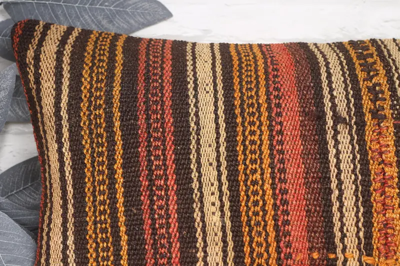 Crochet Pattern Pillow Case, Handmade Cushion Cover, Ethnical Kilim Rug Pillow, Gift Pillow, 16x24 Orange Pillow Cover, Vintage Pillow, Pillow Case - 2