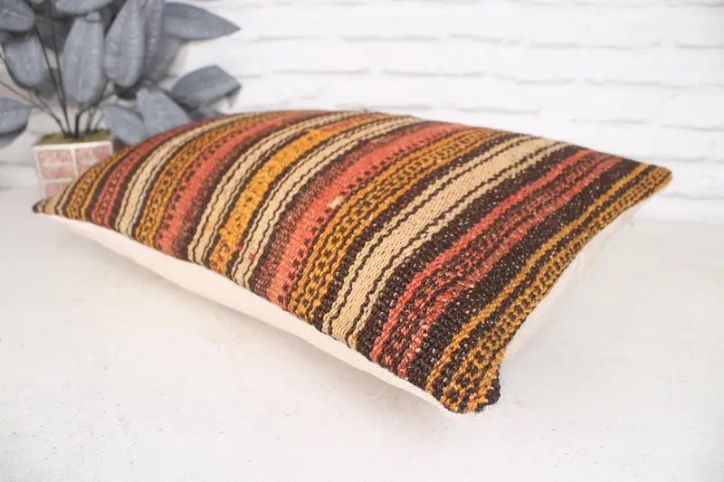 Crochet Pattern Pillow Case, Handmade Cushion Cover, Ethnical Kilim Rug Pillow, Gift Pillow, 16x24 Orange Pillow Cover, Vintage Pillow, Pillow Case - 6