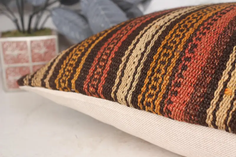 Crochet Pattern Pillow Case, Handmade Cushion Cover, Ethnical Kilim Rug Pillow, Gift Pillow, 16x24 Orange Pillow Cover, Vintage Pillow, Pillow Case - 7