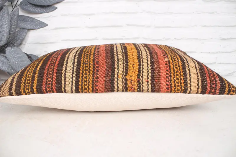 Crochet Pattern Pillow Case, Handmade Cushion Cover, Ethnical Kilim Rug Pillow, Gift Pillow, 16x24 Orange Pillow Cover, Vintage Pillow, Pillow Case - 5