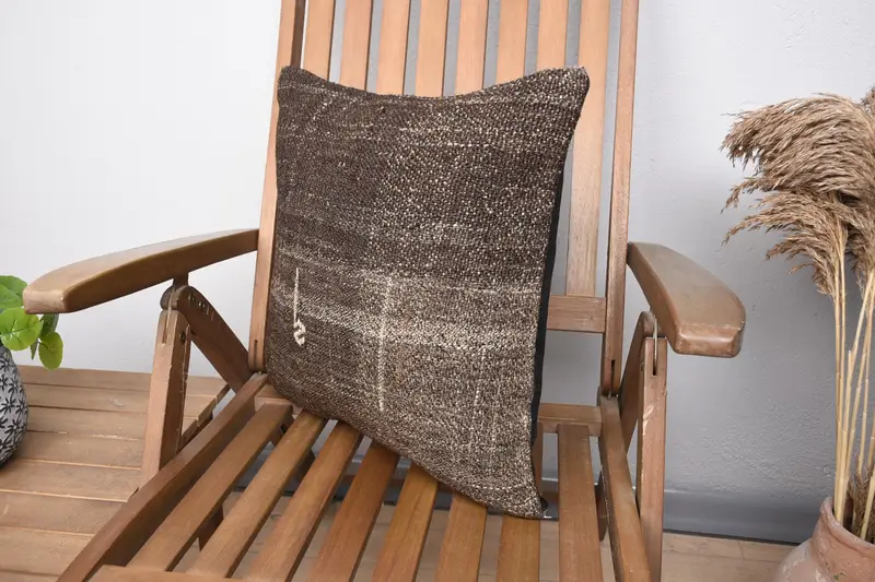 Vintage Kilim Throw Pillow, Ethnic Cushion, 18x18 Brown Pillow Case, Turkish Pillow, Pillow Cover, Interior Designer Pillow - 3