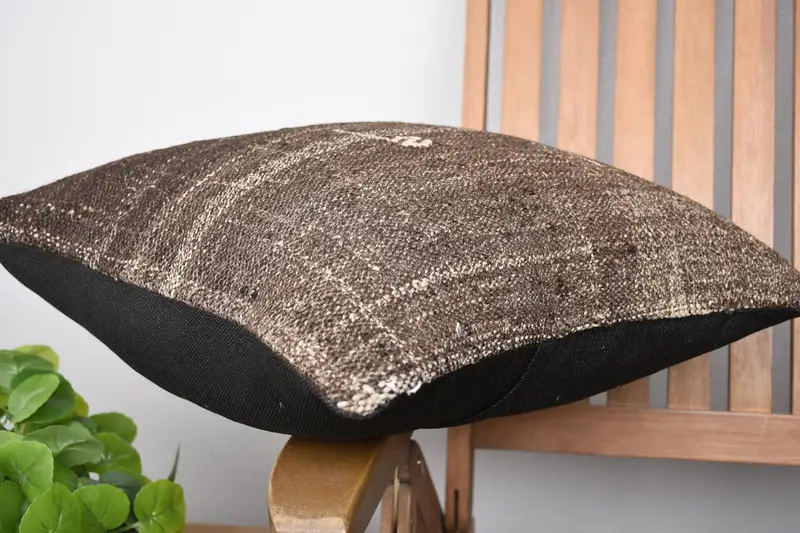 Vintage Kilim Throw Pillow, Ethnic Cushion, 18x18 Brown Pillow Case, Turkish Pillow, Pillow Cover, Interior Designer Pillow - 6