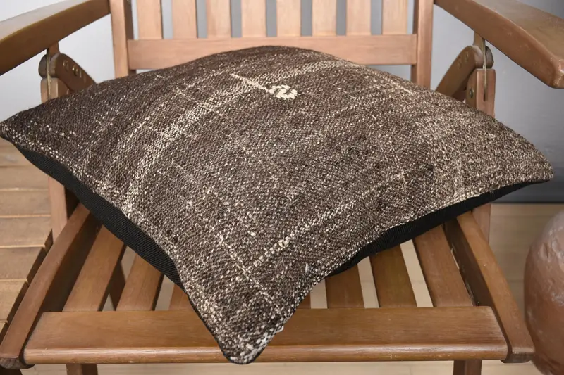 Vintage Kilim Throw Pillow, Ethnic Cushion, 18x18 Brown Pillow Case, Turkish Pillow, Pillow Cover, Interior Designer Pillow - 4