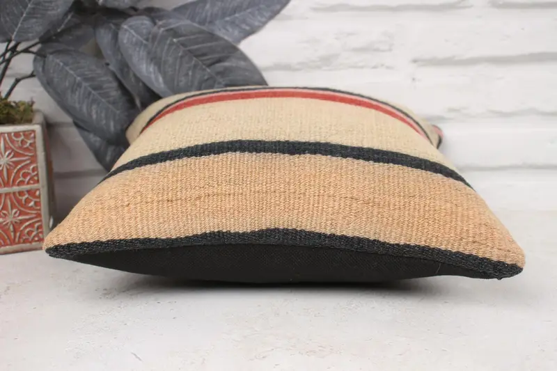 Kilim Pillow, Pillow Cover, Accent Pillow Sham, Boho Throw Pillow Cover, Turkish Kilim Pillow, Kilim Cushion Sham, 12x12 Beige Cushion Case - 5