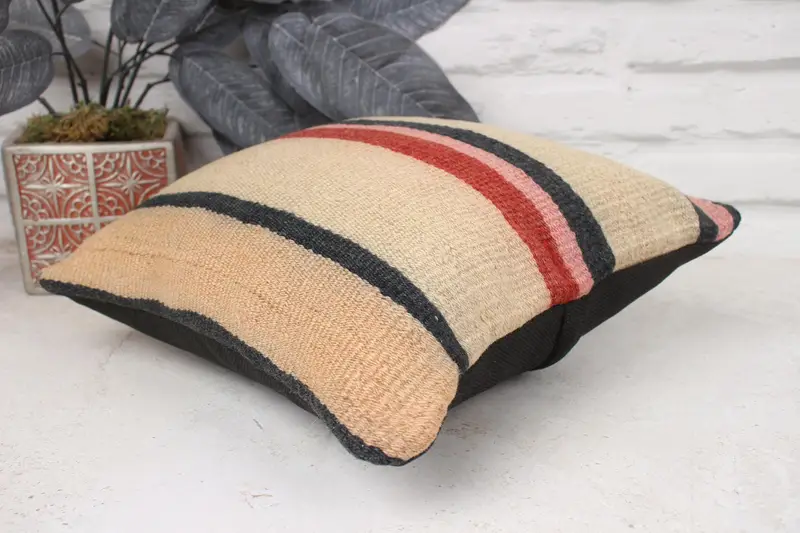 Kilim Pillow, Pillow Cover, Accent Pillow Sham, Boho Throw Pillow Cover, Turkish Kilim Pillow, Kilim Cushion Sham, 12x12 Beige Cushion Case - 6