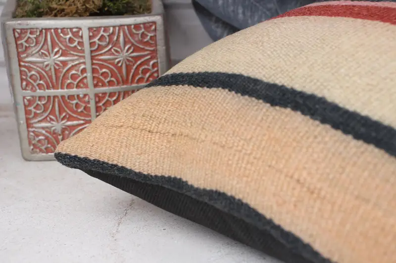 Kilim Pillow, Pillow Cover, Accent Pillow Sham, Boho Throw Pillow Cover, Turkish Kilim Pillow, Kilim Cushion Sham, 12x12 Beige Cushion Case - 7
