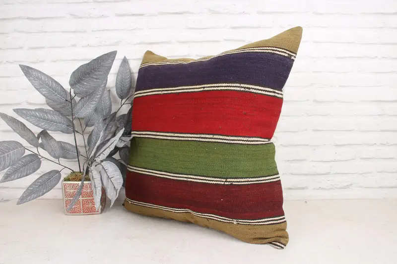 Decorative Pillow Sham, Handwoven Cushion, Antique Pillows, Custom Cushion, 24x24 Red Cushion Case, Vintage Pillow, Kilim Pillow Cover, Pillow - 4