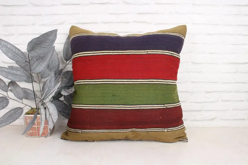Decorative Pillow Sham, Handwoven Cushion, Antique Pillows, Custom Cushion, 24x24 Red Cushion Case, Vintage Pillow, Kilim Pillow Cover, Pillow - 1