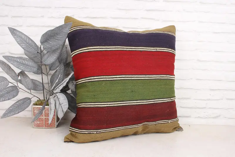 Decorative Pillow Sham, Handwoven Cushion, Antique Pillows, Custom Cushion, 24x24 Red Cushion Case, Vintage Pillow, Kilim Pillow Cover, Pillow - 3