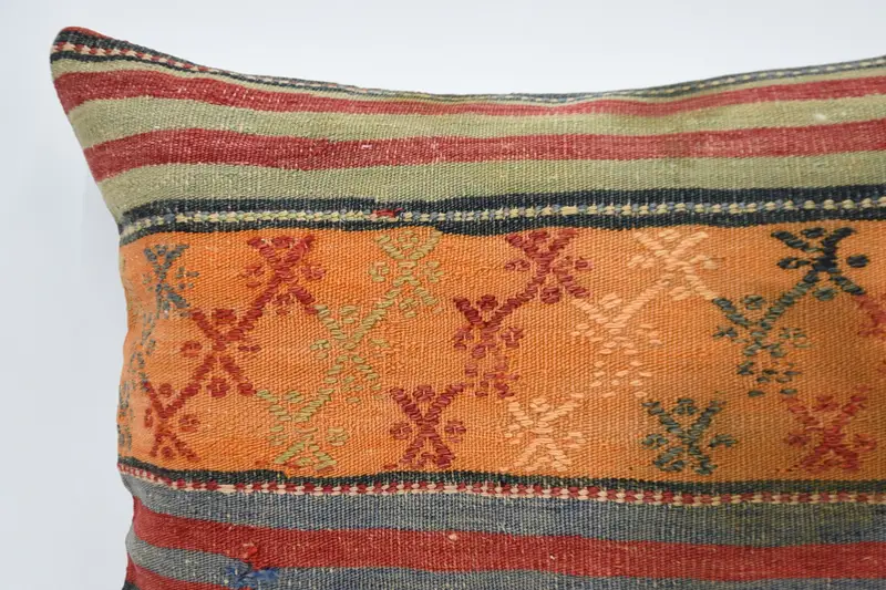 Vintage Kilim Pillow, Handmade Kilim Cushion, 20x28 Orange Cushion, Pillow, Farmhouse Pillow Sham, Retro Pillow Case, Pillow for Couch - 2