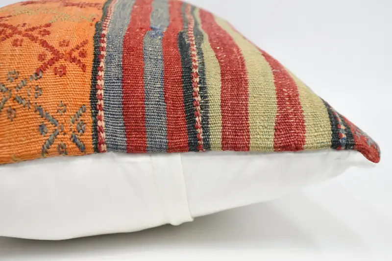 Vintage Kilim Pillow, Handmade Kilim Cushion, 20x28 Orange Cushion, Pillow, Farmhouse Pillow Sham, Retro Pillow Case, Pillow for Couch - 5