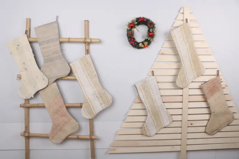 Patrón de adornos navideños, calcetín Kilim tejido de 7 pulgadas