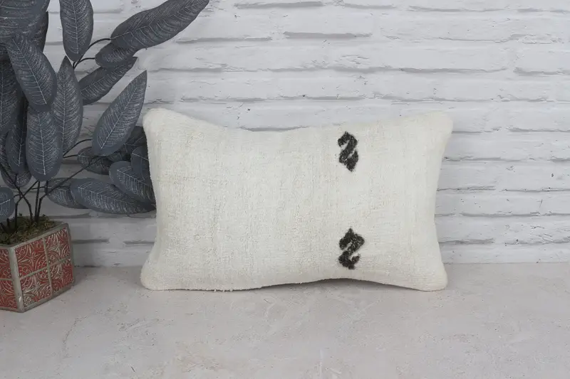 Traditional Pillow Sham, Boho Pillow Sham Cover, Kilim Pillow, Cushion Cover, Throw Kilim Pillow, 12x20 White Pillow Cover, Car Pillow Case - 1