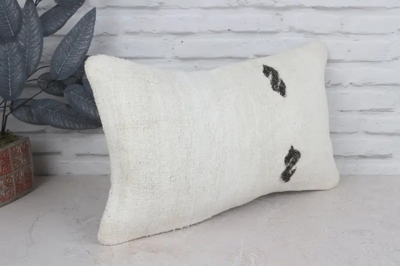 Traditional Pillow Sham, Boho Pillow Sham Cover, Kilim Pillow, Cushion Cover, Throw Kilim Pillow, 12x20 White Pillow Cover, Car Pillow Case - 3