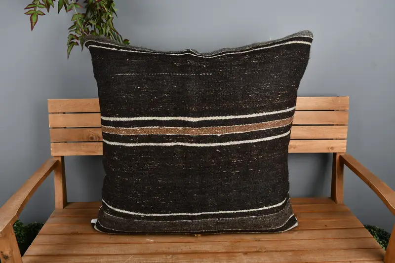 Turkish Pillow, Pillow Cover, 32x32 Brown Pillow Cover, Patio Pillow Sham, Boho Pillow Sham Cover, Handmade Kilim Cushion, Ethnic Cushion Cover - 6