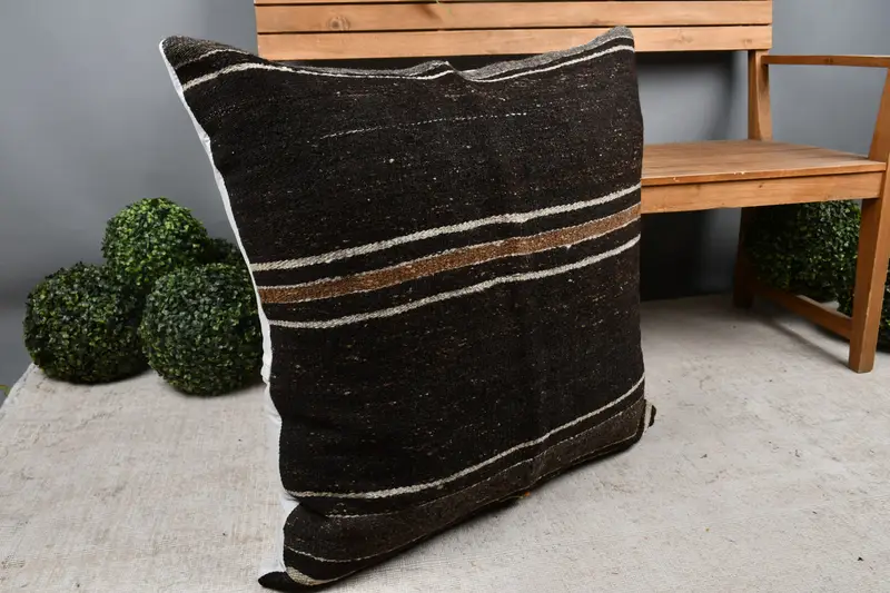 Turkish Pillow, Pillow Cover, 32x32 Brown Pillow Cover, Patio Pillow Sham, Boho Pillow Sham Cover, Handmade Kilim Cushion, Ethnic Cushion Cover - 7