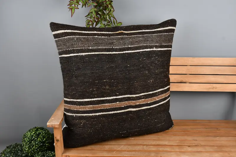 Turkish Pillow, Pillow Cover, 32x32 Brown Pillow Cover, Patio Pillow Sham, Boho Pillow Sham Cover, Handmade Kilim Cushion, Ethnic Cushion Cover - 1