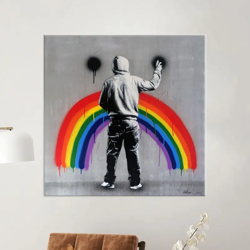 悲しい虹のキャンバス: コンテンポラリー グラフィティ アート プリント