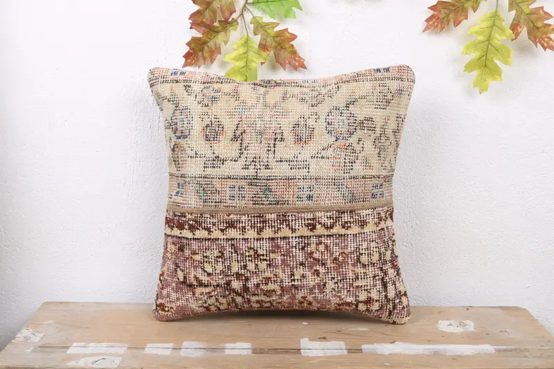Beige-braunes Patchwork-Wurfkissen, 16x16 besticktes Kissen