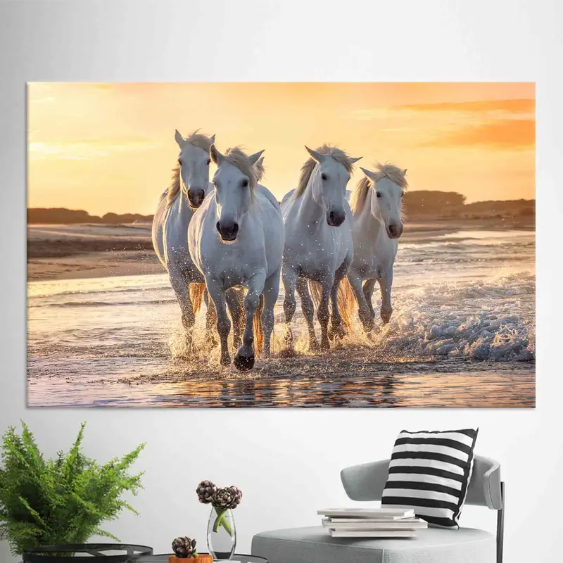 Decoración costera, caballos en la playa, cartel de caballos corriendo, regalo de amantes de los caballos, lienzo de paisaje marino, decoración del hogar, arte de pared de lona personalizado, - 7