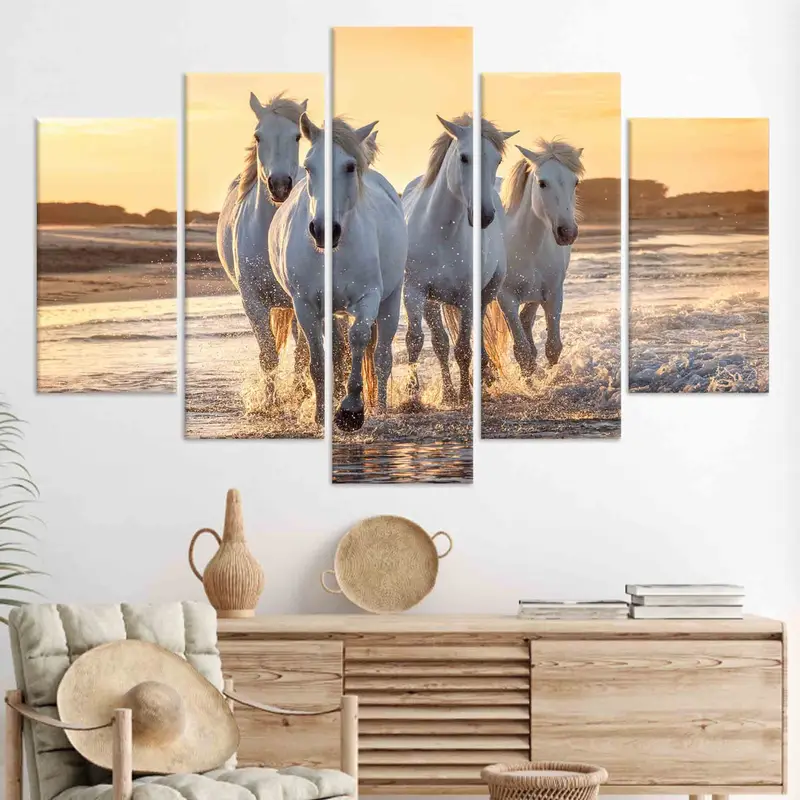 Decoración costera, caballos en la playa, cartel de caballos corriendo, regalo de amantes de los caballos, lienzo de paisaje marino, decoración del hogar, arte de pared de lona personalizado, - 8