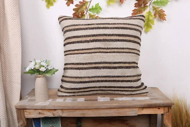Pillow for Sofa, Handmade Kilim Cushion, 20x20 White Pillow Cover, Boho Pillow, Meditation Cushion, Pillow Sham, Turkish Bench Cushion - 1