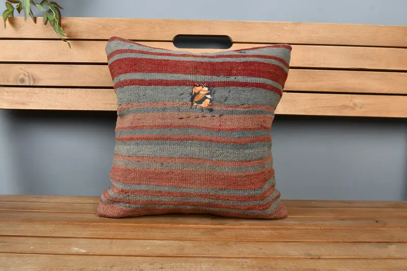 Accent Pillow Sham, Pillow for Sofa, Pillow Sham, 16x16 Brown Pillow Cover, Bohemian Cushion Pillow Sham, Pillow for Couch, Kilim Cushion Sham - 6