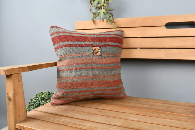 Accent Pillow Sham, Pillow for Sofa, Pillow Sham, 16x16 Brown Pillow Cover, Bohemian Cushion Pillow Sham, Pillow for Couch, Kilim Cushion Sham - 1