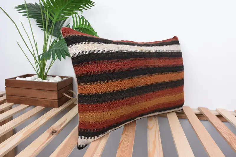 Gift Pillow, Cushion Case, Vintage Kilim Throw Pillow, 16x24 Brown Pillow, Armchair Cushion Cover, Wholesale Pillow, Turkish Kilim Pillow - 4