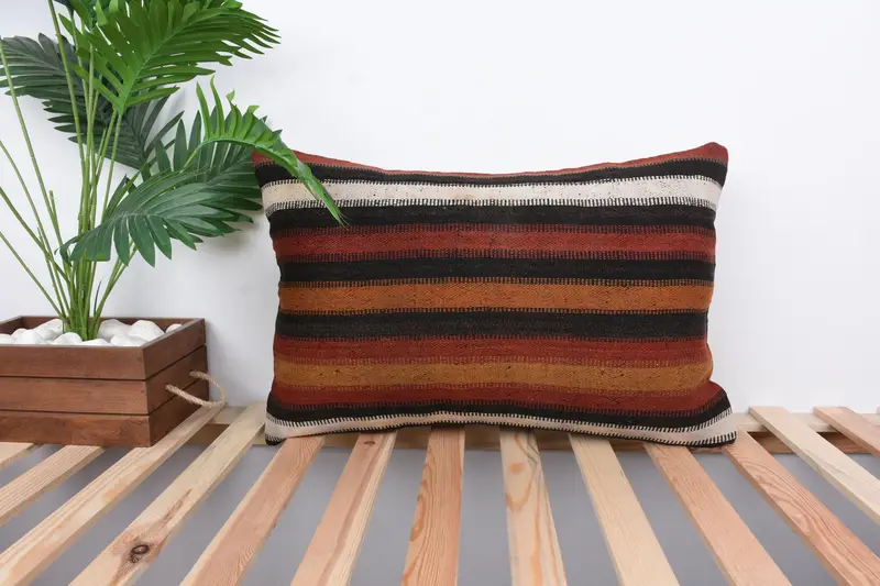 Gift Pillow, Cushion Case, Vintage Kilim Throw Pillow, 16x24 Brown Pillow, Armchair Cushion Cover, Wholesale Pillow, Turkish Kilim Pillow - 1